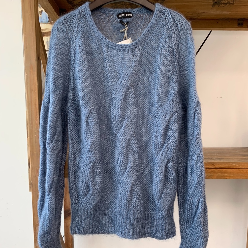 Tom Ford Mohair Silk Blue Crewneck Knit Sweater